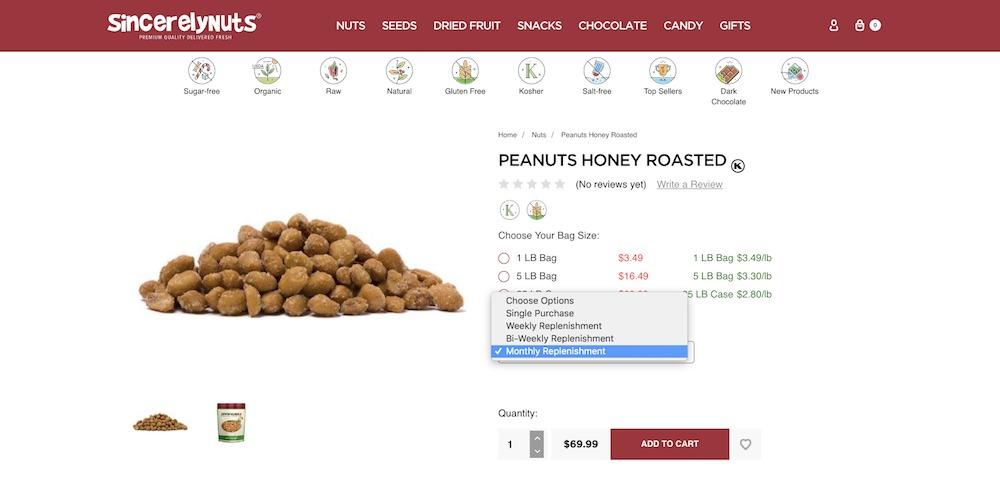 Пример работы сайта Sincerely Nuts